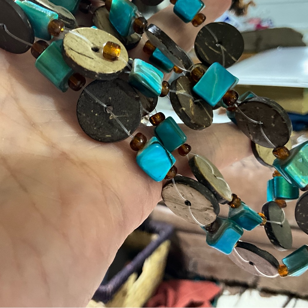 Two Multicolor Dyed Shell And Bead Necklaces Bold… - image 6